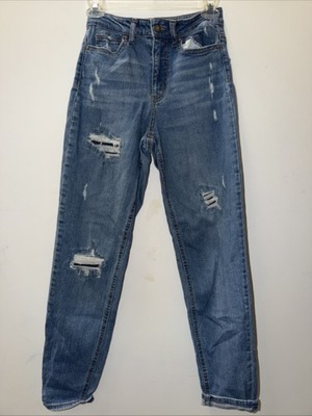 No Boundaries Jeans Womens Size 1 Blue High Rise Mom Distressed Tapered Loose